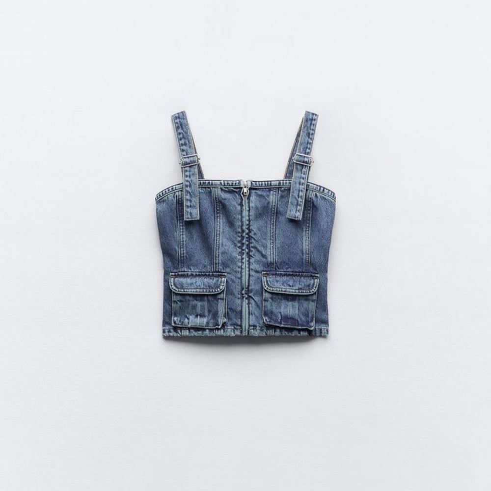 Zara TRF Denim Top SZ L NWT